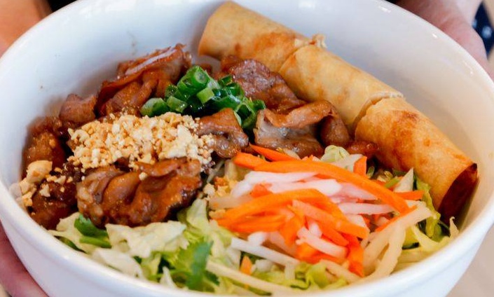 Grilled Chicken Vermicelli and Spring Rolls